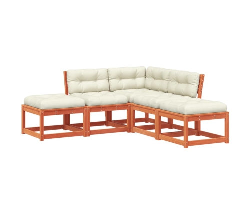 Set de sofás jardín 5 pzas con cojines madera pino marrón cera