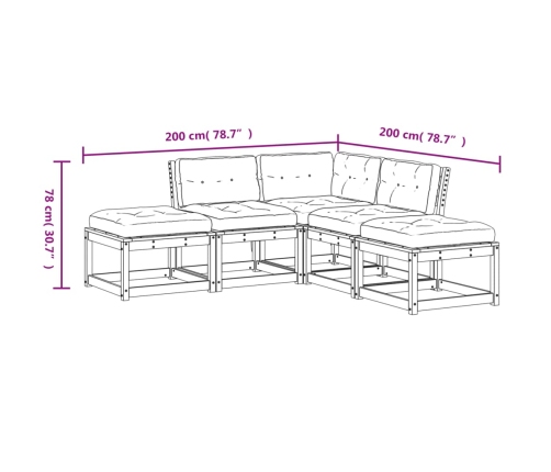 Set de sofás jardín 5 pzas con cojines madera pino marrón cera