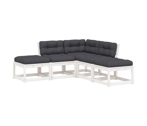 Set sofás jardín 5 pzas con cojines madera maciza pino blanco