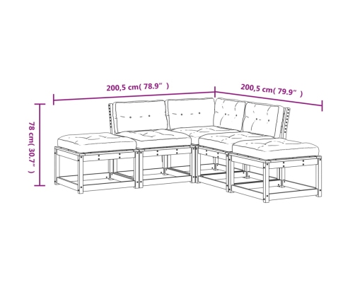 Set sofás jardín 5 pzas con cojines madera maciza pino blanco
