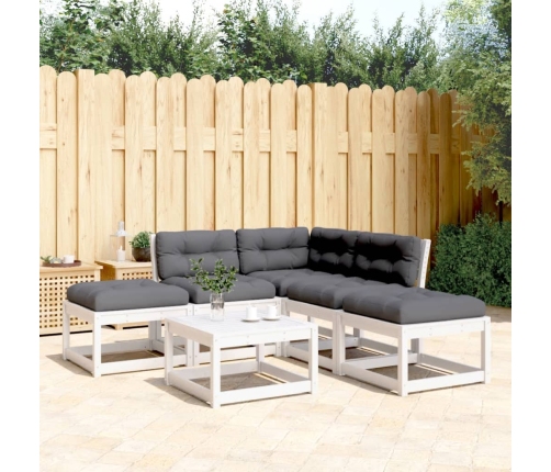 Set sofás jardín 5 pzas con cojines madera maciza pino blanco
