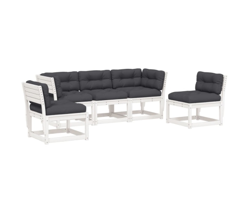Set sofás jardín 5 pzas con cojines madera maciza pino blanco