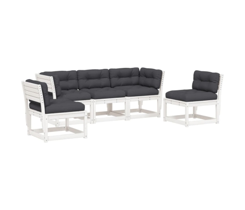 Set sofás jardín 5 pzas con cojines madera maciza pino blanco