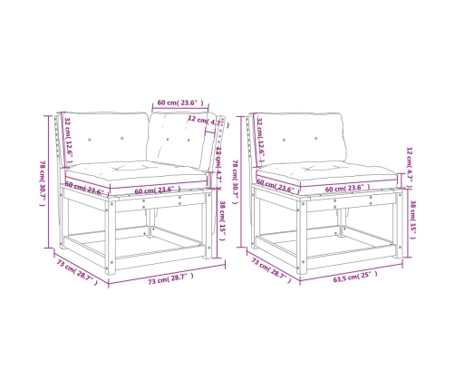 Set sofás jardín 5 pzas con cojines madera maciza pino blanco
