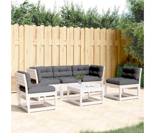 Set sofás jardín 5 pzas con cojines madera maciza pino blanco
