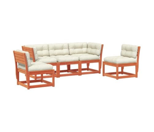 Set de sofás jardín 5 pzas con cojines madera pino marrón cera