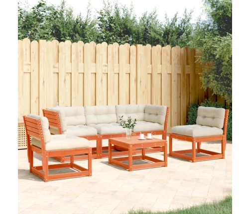 Set de sofás jardín 5 pzas con cojines madera pino marrón cera
