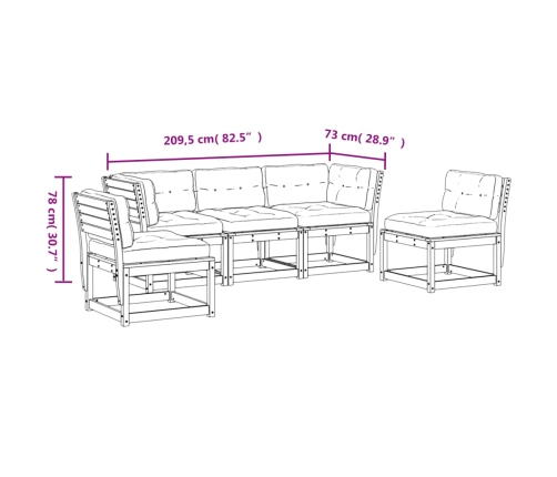 Set de sofás jardín 5 pzas con cojines madera maciza Douglas