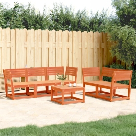 Juego de sofás de jardín 5 pzas madera maciza pino marrón cera