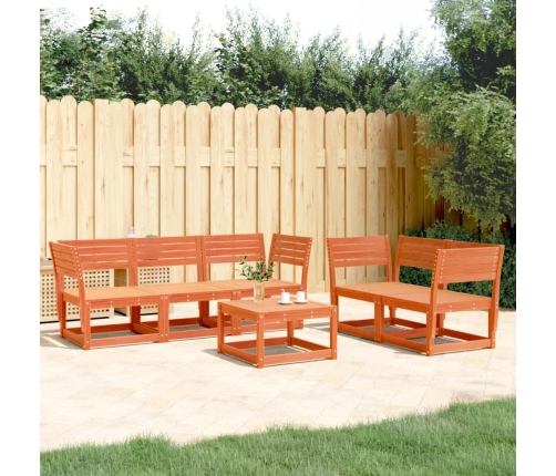 Juego de sofás de jardín 5 pzas madera maciza pino marrón cera
