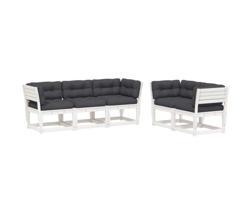 Set sofás jardín 5 pzas con cojines madera maciza pino blanco