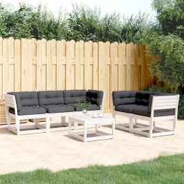 Set sofás jardín 5 pzas con cojines madera maciza pino blanco