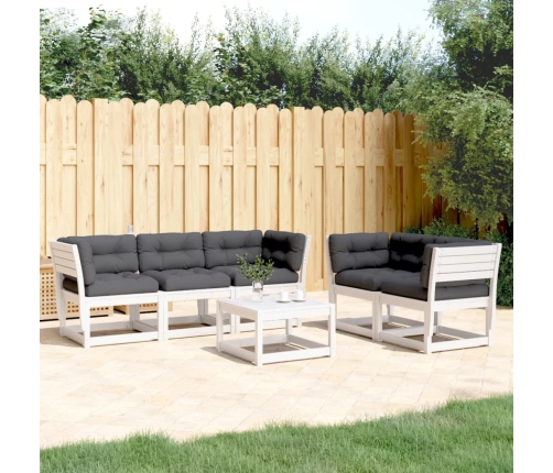 Set sofás jardín 5 pzas con cojines madera maciza pino blanco