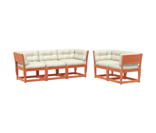 Set de sofás jardín 5 pzas con cojines madera pino marrón cera