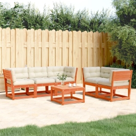 Set de sofás jardín 5 pzas con cojines madera pino marrón cera