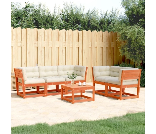 Set de sofás jardín 5 pzas con cojines madera pino marrón cera