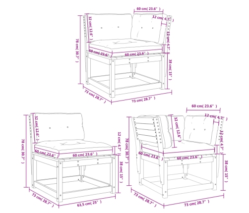 Set de sofás jardín 5 pzas con cojines madera maciza Douglas
