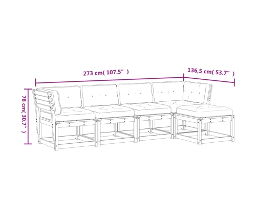 Set de sofás jardín 5 pzas con cojines madera maciza Douglas