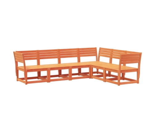 Juego de sofás de jardín 6 pzas madera maciza pino marrón cera