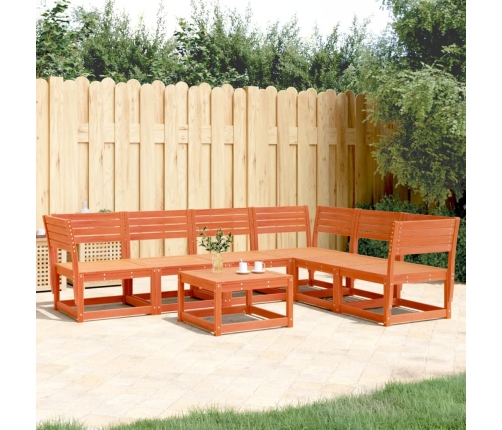 Juego de sofás de jardín 6 pzas madera maciza pino marrón cera