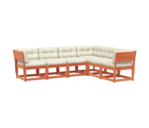 Set de sofás jardín 6 pzas con cojines madera pino marrón cera