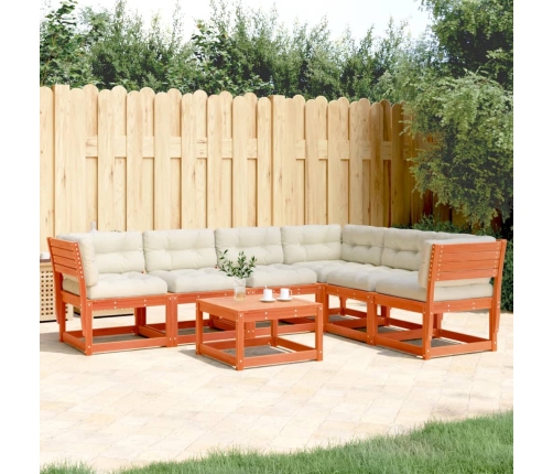 Set de sofás jardín 6 pzas con cojines madera pino marrón cera