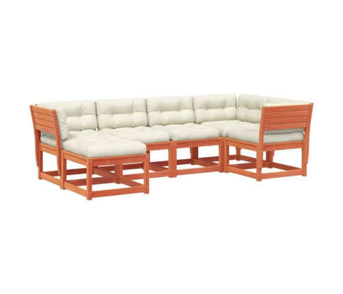 Set de sofás jardín 6 pzas con cojines madera pino marrón cera