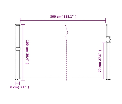 Toldo lateral retráctil marrón 100x300 cm