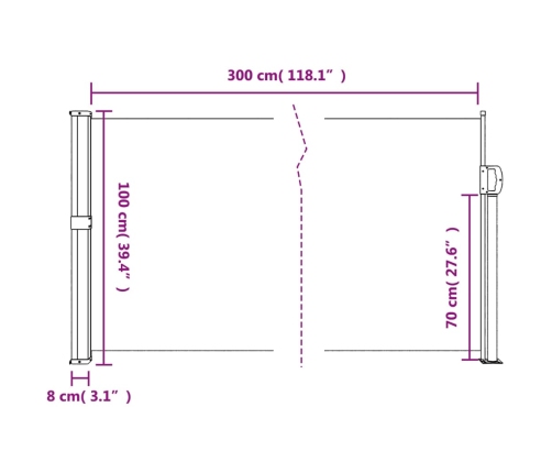 Toldo lateral retráctil verde oscuro 100x300 cm