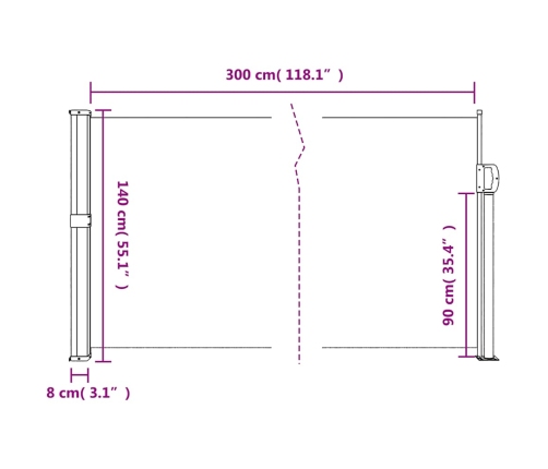 Toldo lateral retráctil beige 140x300 cm