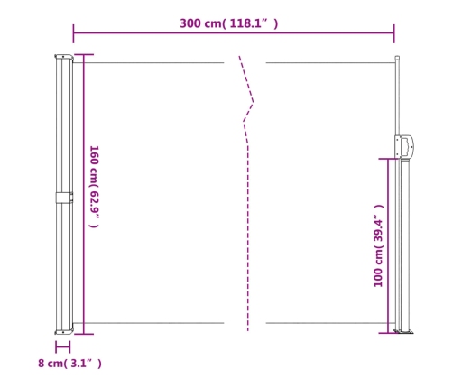 Toldo lateral retráctil crema 160x300 cm