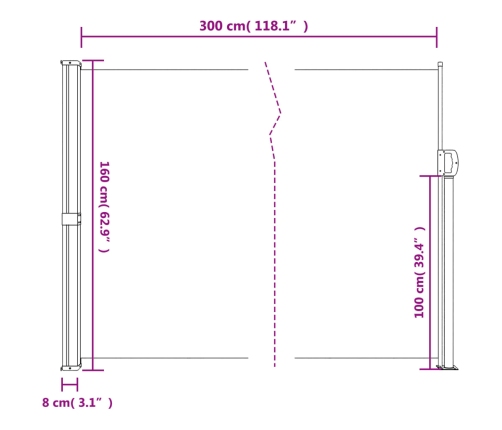 Toldo lateral retráctil rojo 160x300 cm