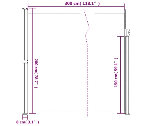 Toldo lateral retráctil crema 200x300 cm