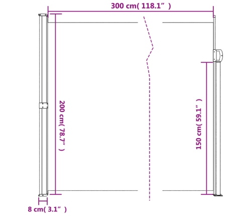 Toldo lateral retráctil azul 200x300 cm