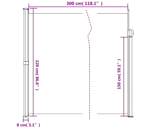 Toldo lateral retráctil rojo 220x300 cm