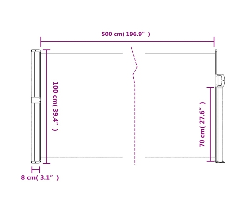 Toldo lateral retráctil marrón 100x500 cm