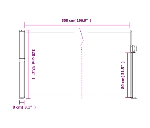 Toldo lateral retráctil negro 120x500 cm