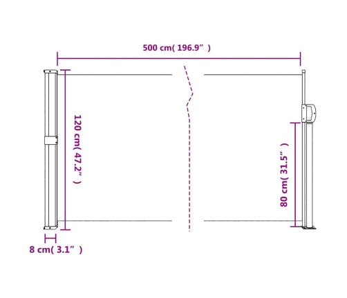 Toldo lateral retráctil crema 120x500 cm