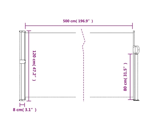 Toldo lateral retráctil marrón 120x500 cm