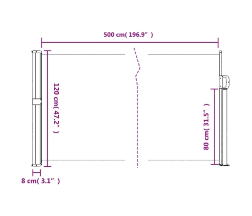 Toldo lateral retráctil beige 120x500 cm