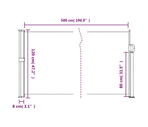 Toldo lateral retráctil blanco 120x500 cm