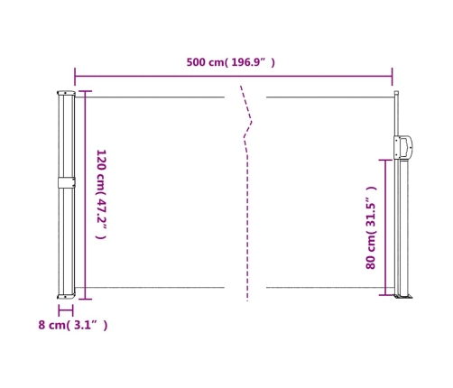 Toldo lateral retráctil gris antracita 120x500 cm