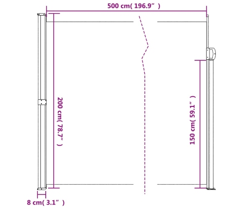 Toldo lateral retráctil negro 200x500 cm