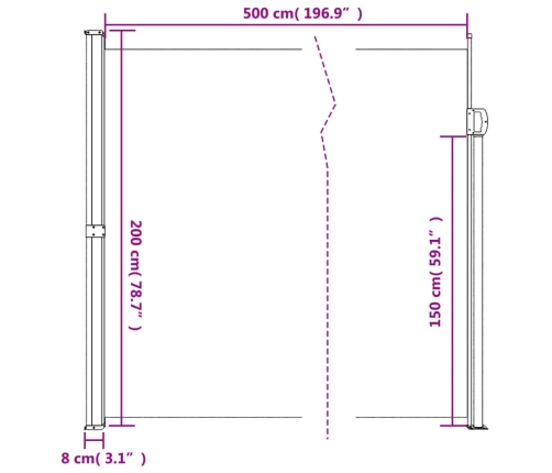 Toldo lateral retráctil gris taupe 200x500 cm