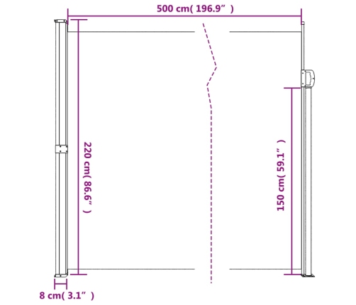 Toldo lateral retráctil beige 220x500 cm