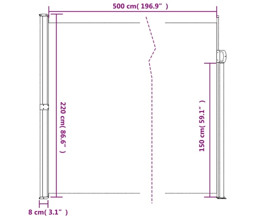 Toldo lateral retráctil gris antracita 220x500 cm
