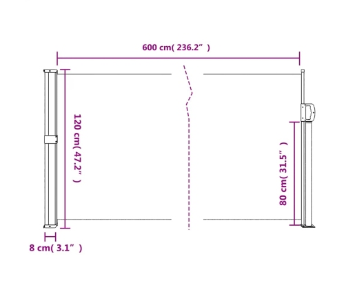 Toldo lateral retráctil negro 120x600 cm