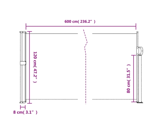 Toldo lateral retráctil rojo 120x600 cm