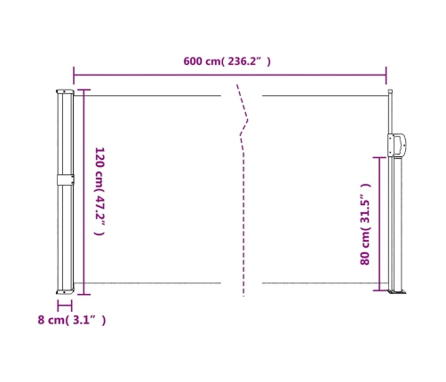 Toldo lateral retráctil gris taupe 120x600 cm