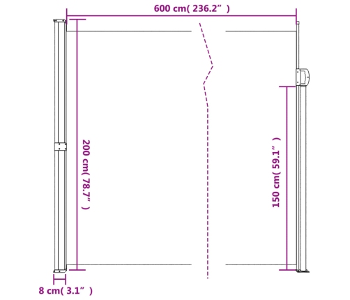 Toldo lateral retráctil crema 200x600 cm